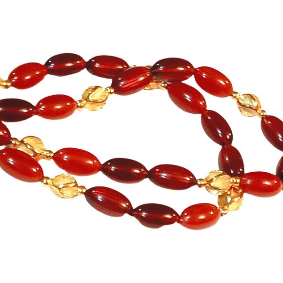 Vintage Faux Tigers Eye Faux Coral Gold Tone ClipOn Earrings and Necklace - Picture 8 of 10